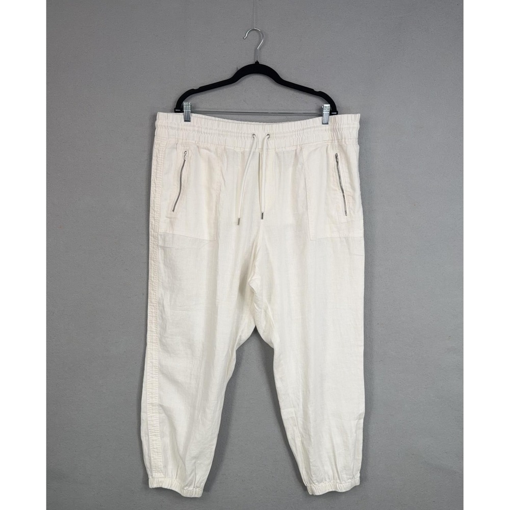 Athleta Pants Womens 22 White Cabo Linen Jogger Pockets Summer Resort Beach - Picture 2 of 16